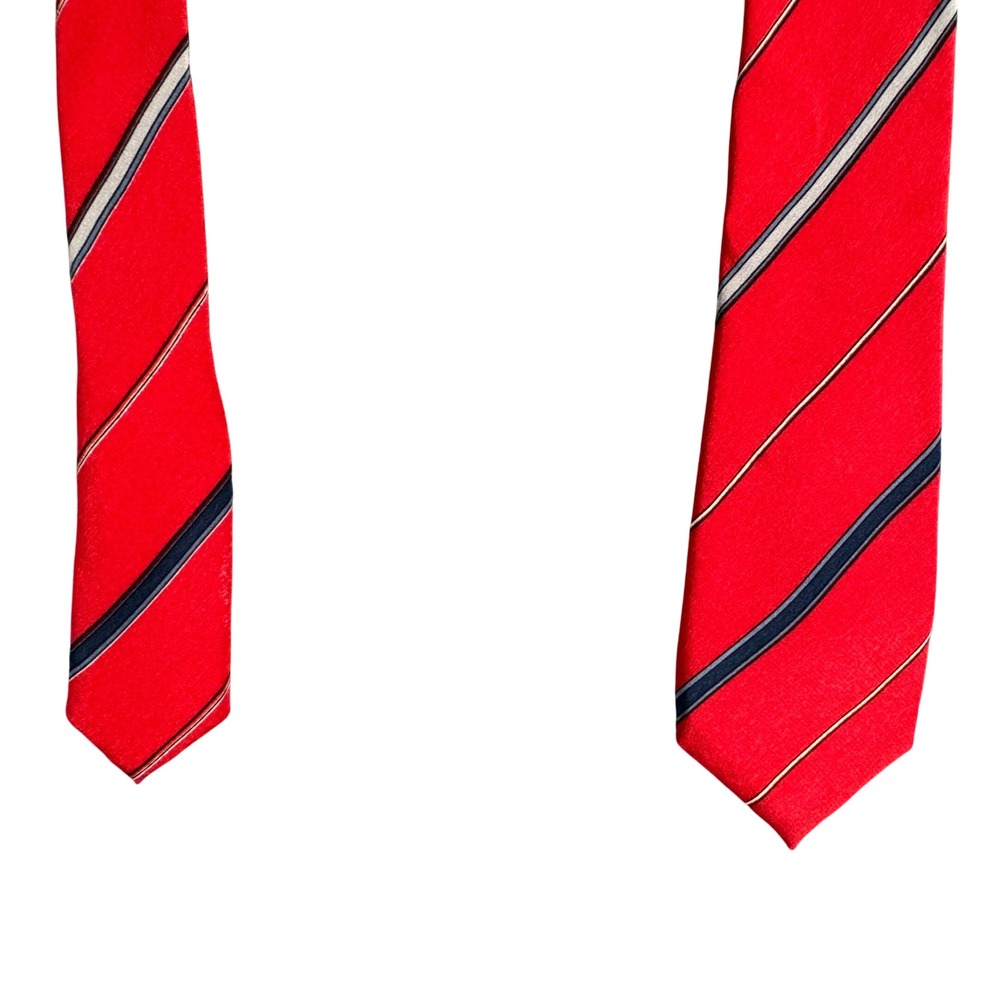Francesco Roma Italy Mens Silk Necktie Red Navy Blue White Striped Repp Tie